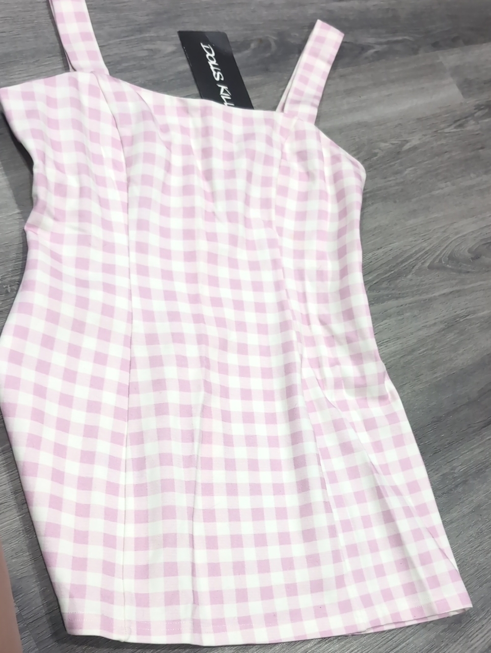 Dolls Kill Pink and White Gingham Strap Dress